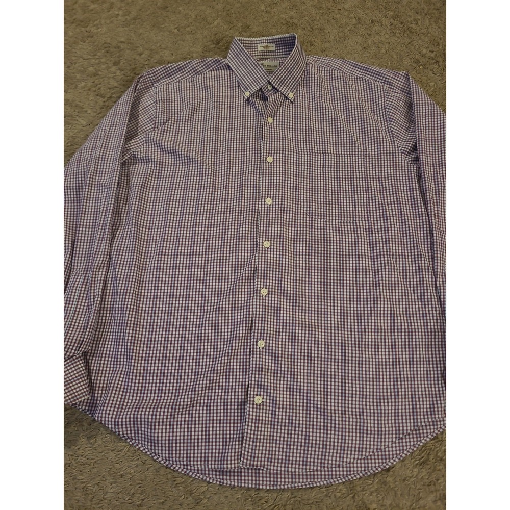 Peter Millar Mens Crown Comfort Purple Plaid Button Down Shirt Sz Large